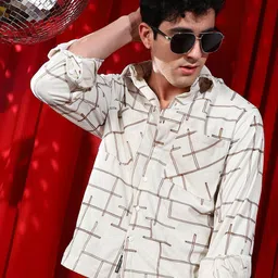 Campus Sutra Men Comfort Fit Spread Collar Geometric Printed Casual Shirt-image-82