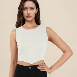 DressBerry Ribbed Asymmetric Hem Fitted Crop Top-image-73