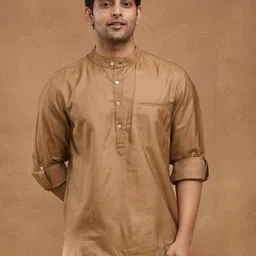 Fabindia Men Slim Fit Solid Mandarin Collar Silk Casual Shirt-image-53