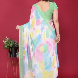 KALINI Green Pure Chiffon Printed Sarees image 5