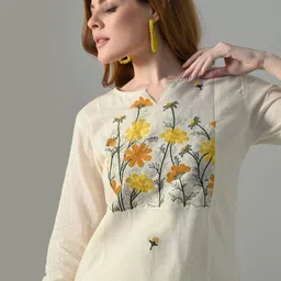 HERE&NOW Embroidered Pure Cotton Tunic & Trousers Co-Ord Set image 4