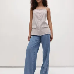 The Roadster Life Co. Vertically Striped Shoulder Straps Pure Cotton Button-Down Top image 2