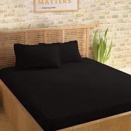 Sleeping Owls Black Striped 210 TC King Bedsheet with 2 Pillow Covers-image-97