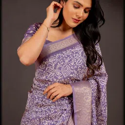 KALINI Purple Printed Silk Cotton Sarees image 5