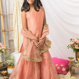 Fairies Forever Girls Floral Regular Tissue Top with Sharara & Dupatta-picture-45