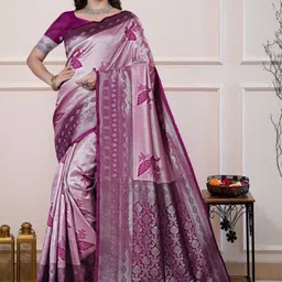 you shop we ship Ethnic Motifs Zari Art Silk Heavy Work Banarasi Saree image 4