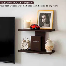 Kuber Industries Brown Wooden Wall Rack Shelf image 3