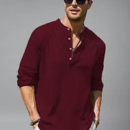 Vida Loca Men Mandarin Collar Roll-Up Sleeves Cotton Straight Kurta image 3