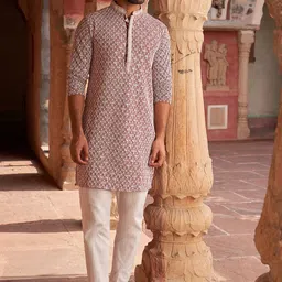 Jompers Men Embroidered Thread Work Pure Cotton Kurta with Pyjamas image 5