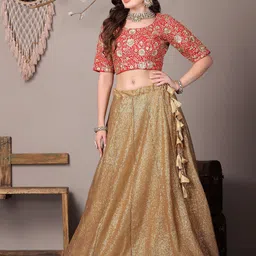 Ethnovog Embellished Sequinned Semi-Stitched Lehenga & Unstitched Blouse With Dupatta image 4