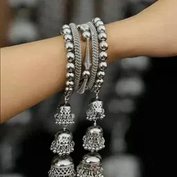 zurikrisha Silver Oxidized Necklace with JhumkiBracelet image 3