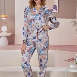 NIJANAND TEXTILE Floral Printed Shirt With Pyjamas-image-7