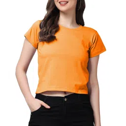 NOTWILD Women Solid Round Neck Cotton Boxy T-shirt-picture-28