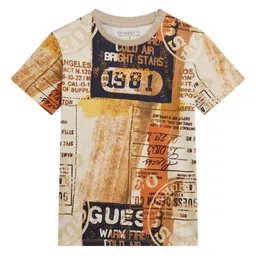 GUESS kids Boys Typography Printed Round Neck Cotton T-shirt-picture-46