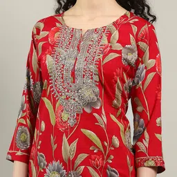 Meena Bazaar Floral Embroidered Straight Kurta With Trousers image 3