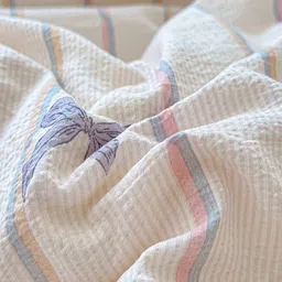 JC HOME Blue & Cream Quirky Printed AC Room Double King Bedding Set image 2