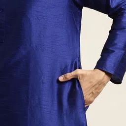 SOJANYA Men Blue & Mustard Yellow Kurta with Pyjamas & Woven Design Nehru Jacket image 5