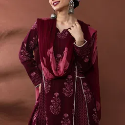 Anouk Floral Printed Gotta Patti Pure Cotton A-Line Kurta With Trousers & Dupatta image 2
