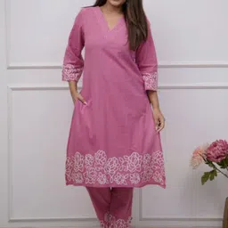 Fabmoha Women Ethnic Motifs Embroidered Regular Thread Work Pure Cotton Kurta with Trousers-picture-41