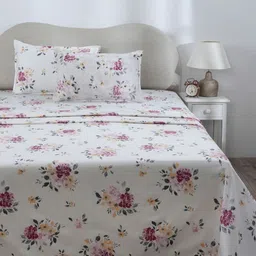 MASPAR Hermosa Eclectic Garden Gabriella Red Printed 300TC Cotton Bedsheet & Pillow Cover image 2