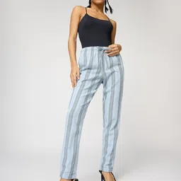 FREAKINS Women Cotton Striped Tapered Fit High-Rise Trousers-image-30