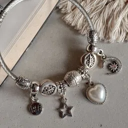 Octagon hub Unisex Brass Silver-Plated Charm Bracelet image 3