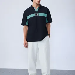 The Souled Store Oversized Colourblocked Polo Collar Pure Cotton T-Shirt image 4
