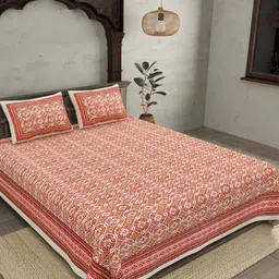 BED-SHEET.COM Peach-Coloured Printed 180 TC King Cotton Bedsheet Set 2.74 m x 2.28 m-image-33