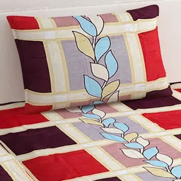 Urban Magic 110 TC Cream-Coloured & Red Geometric Single Bedsheet with 1 Pillow Covers image 2