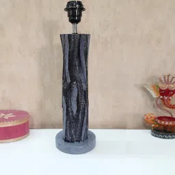 disoo fashions Handmade Vase Design Distress Rustic Tree Log Finish Wooden Lamp with Cotton Shade (Grey & Black) image 4