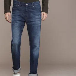 Calvin Klein Jeans Men Blue Straight Fit Mid-Rise Low Distress Stretchable Jeans-image-24
