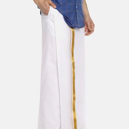 Sethukrishna Men White Solid Double Layer Readymade Dhoti-picture-16