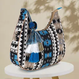 Anekaant Geometric Jacquard Tasselled Sling Bag-picture-29