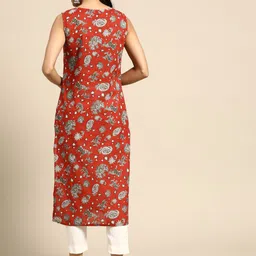 Sangria Women Rust Red & Black Pure Cotton Ethnic Motifs Printed Kurta image 4