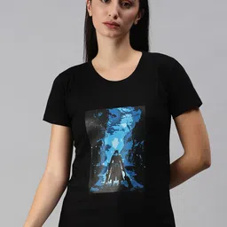 BRATMA Women Black & Blue Printed T-shirt-image-81
