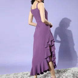 Athena Lavender Solid Ruffled Asymmetric Maxi Dress image 5
