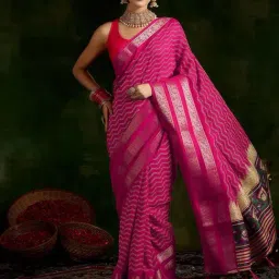 Libas Pink Chevron Saree-image-0
