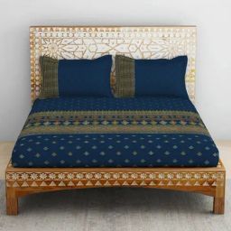 Spaces Rangana Swarna Printed Blue 210 TC Cotton Double Bedsheet with 2 Pillow Covers-picture-48