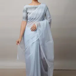 Unnati Silks Grey Pure Cotton Saree With Unstitched Blouse-picture-24