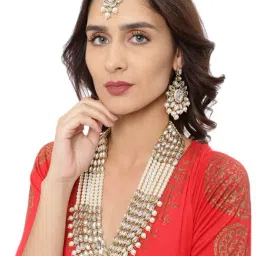 Zaveri Pearls Clear & Pearl White Alloy Necklace Set-picture-27