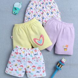 Bumzee Girls Yellow & Lavender Cotton Floral Shorts - Pack of 4-picture-14