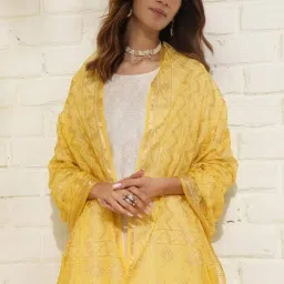 Fabindia Yellow Printed Dupatta image 4