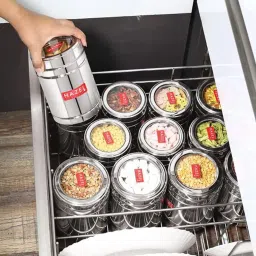 HAZEL Silver Stainless Steel Container with Transparent Lid - Set of 6 (1L) image 4