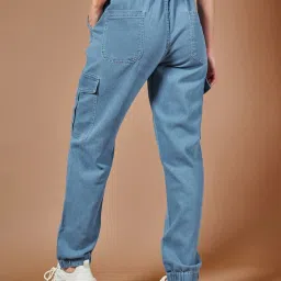DOLCE CRUDO Light Blue Denim Regular Fit High Rise Joggers image 4