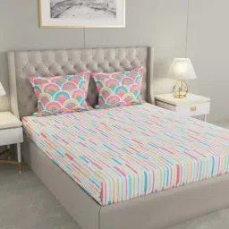 Raymond Home Jazzy Pink & Blue 120 TC Cotton Queen Bedsheet with 2 Pillow Covers-picture-10