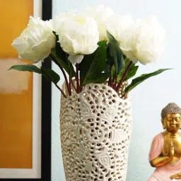 Pure Home and Living Ivory Plastic Artificial Peony Flower Stem-picture-35