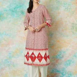 Melange by Lifestyle Orange Printed Straight Kurta image 4