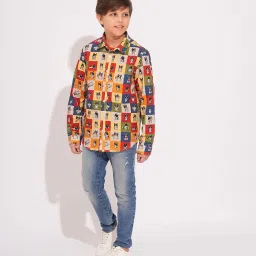Jack & Jones Junior Boys Multicolor Cotton Printed Full Sleeves Shirt image 4
