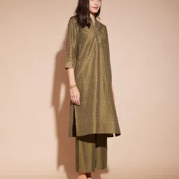 Pink Fort Olive Green Geometric Kurta image 4