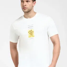 SELECTED HOMME White Slim Fit Printed Crew T-Shirt-image-20